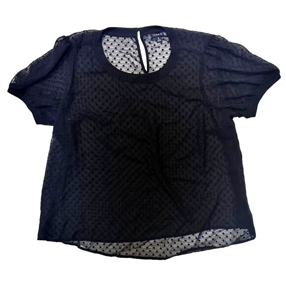 Torrid Sheer Black Dotted Puff Sleeve Swiss Dot Blouse Size 0/Large Women's Top - Picture 3 of 11